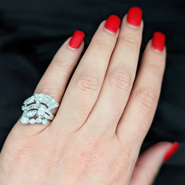 ART DECO DIAMOND PLATINUM COCKTAIL RING