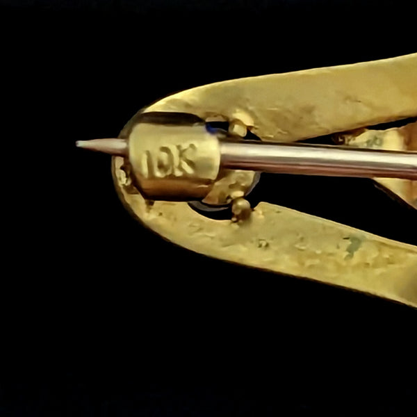 Art Nouveau Green Yellow Pearl 10k Yellow Gold Brooch Pin Antique Floral 1900s