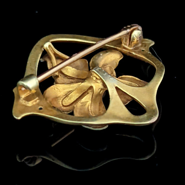 The Sorrento - Art Nouveau Era Pearl Enamel 14k Gold Brooch