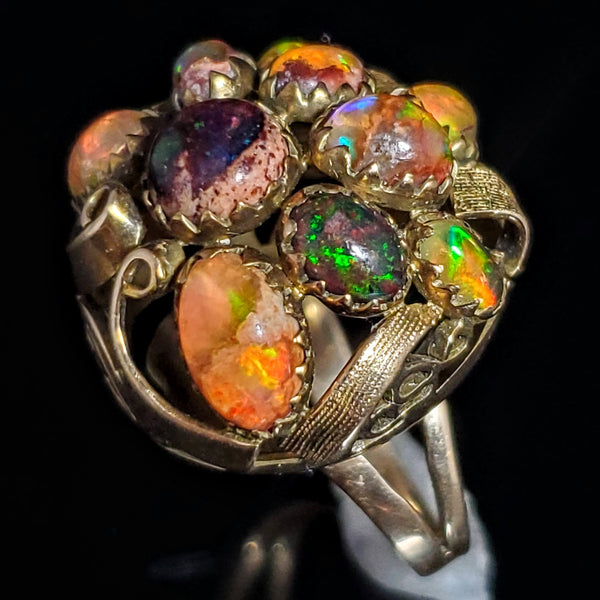 Arts and Crafts Era Opal 14k Yellow Gold Dome Cocktail Ring Cluster Early 1900s
