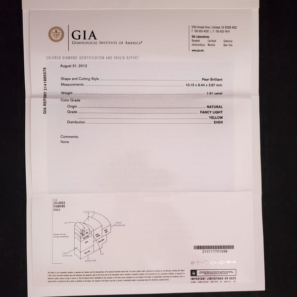 Estate GIA Fancy Yellow Pear Cut Diamond Heart Cut Diamond 2.08 Carats Necklace