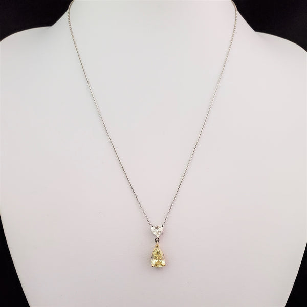Estate GIA Fancy Yellow Pear Cut Diamond Heart Cut Diamond 2.08 Carats Necklace
