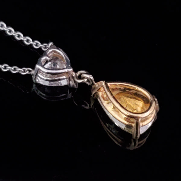 Estate GIA Fancy Yellow Pear Cut Diamond Heart Cut Diamond 2.08 Carats Necklace