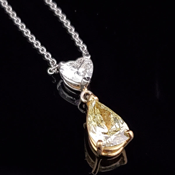 Estate GIA Fancy Yellow Pear Cut Diamond Heart Cut Diamond 2.08 Carats Necklace