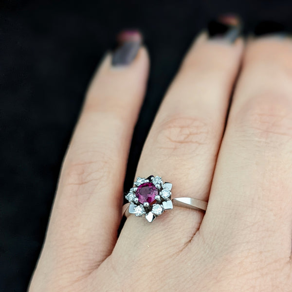  Estate Ruby Diamond 14k Gold Statement Halo Ring