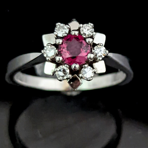  Estate Ruby Diamond 14k Gold Statement Halo Ring