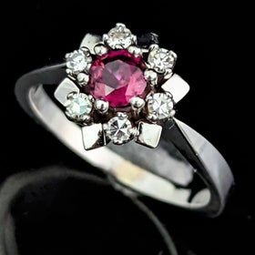  Estate Ruby Diamond 14k Gold Statement Halo Ring