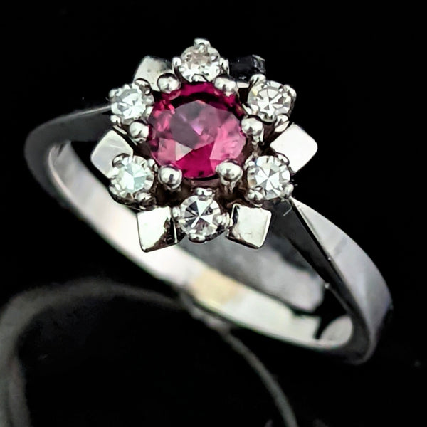  Estate Ruby Diamond 14k Gold Statement Halo Ring