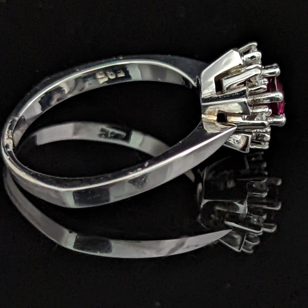 The Seville - Estate Ruby Diamond 14k Gold Statement Halo Ring