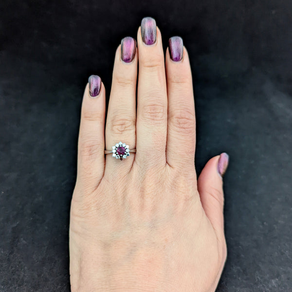  Estate Ruby Diamond 14k Gold Statement Halo Ring