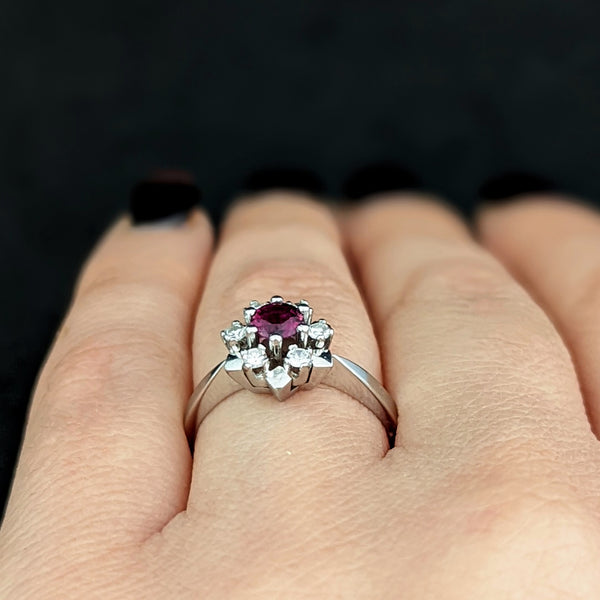  Estate Ruby Diamond 14k Gold Statement Halo Ring