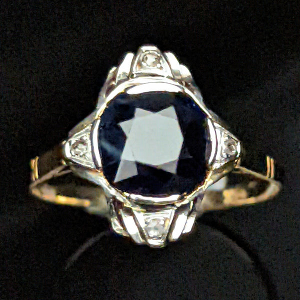Estate Sapphire Diamond 18k 14k Gold Ring