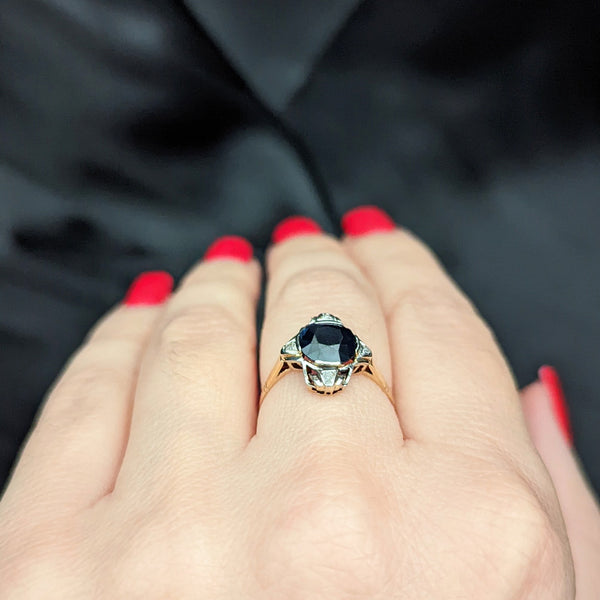 Estate Sapphire Diamond 18k 14k Gold Ring
