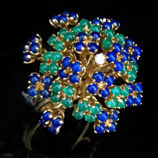 EN TREMBLANT RETRO ERA DIAMOND GEMSTONE 18K GOLD COCKTAIL RING