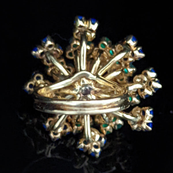 EN TREMBLANT RETRO ERA DIAMOND GEMSTONE 18K GOLD COCKTAIL RING