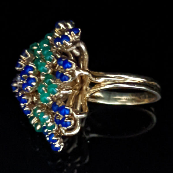 EN TREMBLANT RETRO ERA DIAMOND GEMSTONE 18K GOLD COCKTAIL RING