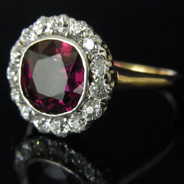 Gorgeous GIA Cert 3Ct Natural Ruby Old Euro Cut Diamond 18k Gold Ring Engagement