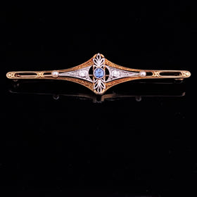 HAGERSTROM & CHAPMAN CO Antique Sapphire Old Cut Diamond Pearl 14k Gold Brooch