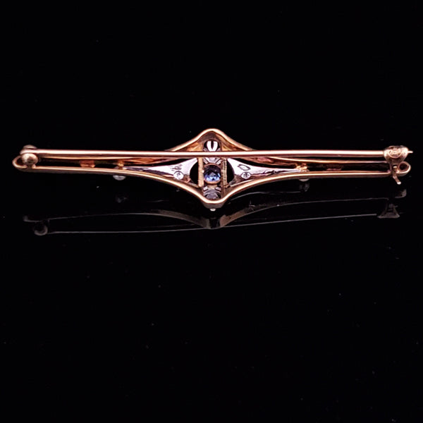 HAGERSTROM & CHAPMAN CO Antique Sapphire Old Cut Diamond Pearl 14k Gold Brooch
