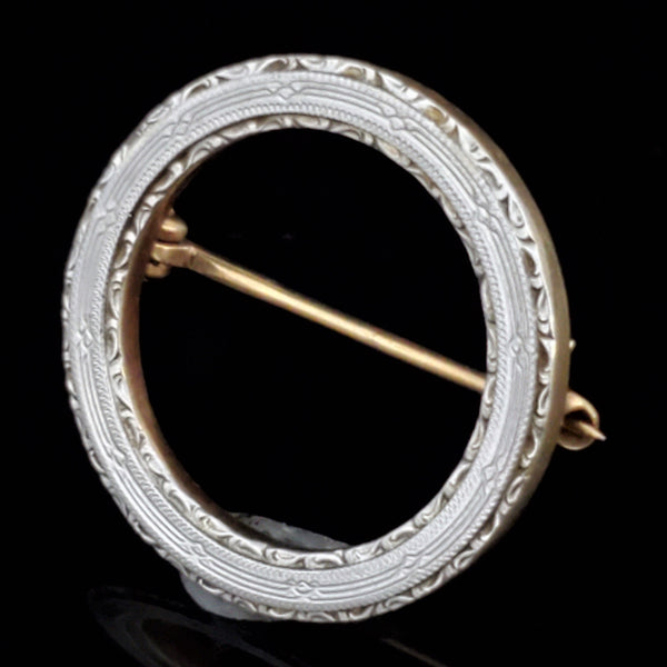 KREMENTZ Art Deco Era 14k White Gold Circle Brooch Pin 1920-30s Vintage Estate