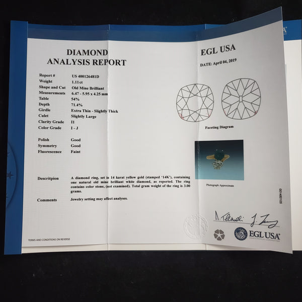 Old Mine Cut Diamond Emerald 2CTW 14k Yellow Gold Toi At Moi Ring Vintage Estate