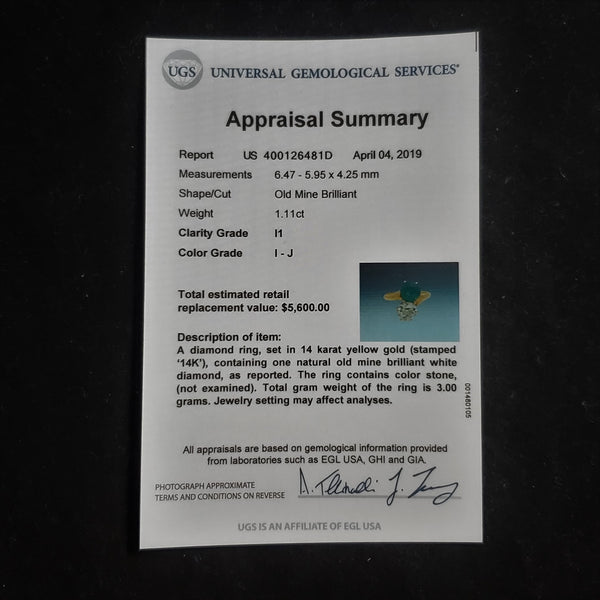 Old Mine Cut Diamond Emerald 2CTW 14k Yellow Gold Toi At Moi Ring Vintage Estate