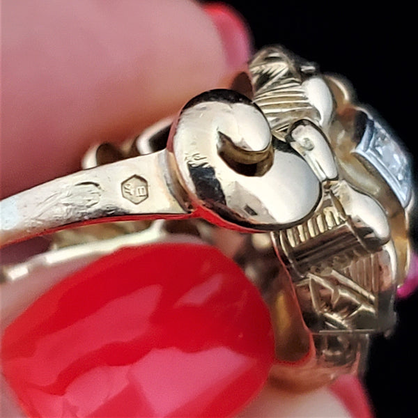 The Rahway - Retro Era Diamond Ruby Sapphire 18k Gold Cocktail Ring ...