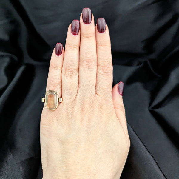 Retro Era Fancy Cut Citrine 14k Yellow Gold Cocktail Ring Vintage Estate 1940s