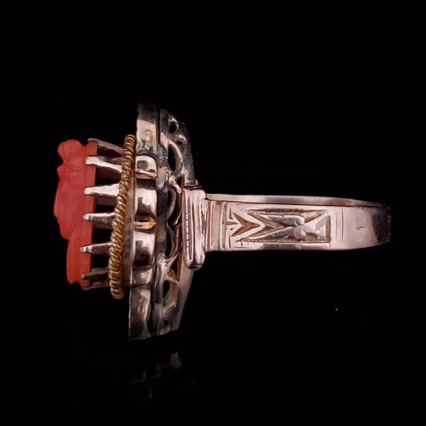 Victorian Coral Cameo 10k Yellow Gold Ring Antique Estate Jewelry Gift Estate Coral Cameo 10k Yellow Gold Ring Cocktail Dinner Vintage Jewelry Gift