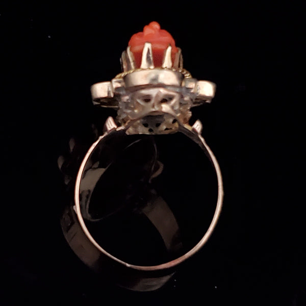 Victorian Coral Cameo 10k Yellow Gold Ring Antique Estate Jewelry Gift Estate Coral Cameo 10k Yellow Gold Ring Cocktail Dinner Vintage Jewelry Gift