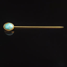 Victorian Turquoise 10k Yellow Gold Stick Pin Antique Estate Brooch Gift 
