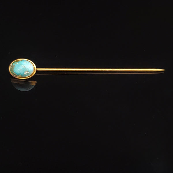Victorian Turquoise 10k Yellow Gold Stick Pin Antique Estate Brooch Gift 