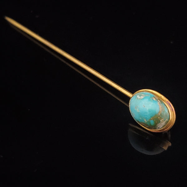 Victorian Turquoise 10k Yellow Gold Stick Pin Antique Estate Brooch Gift 