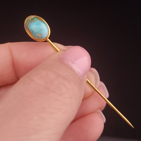 Victorian Turquoise 10k Yellow Gold Stick Pin Antique Estate Brooch Gift 