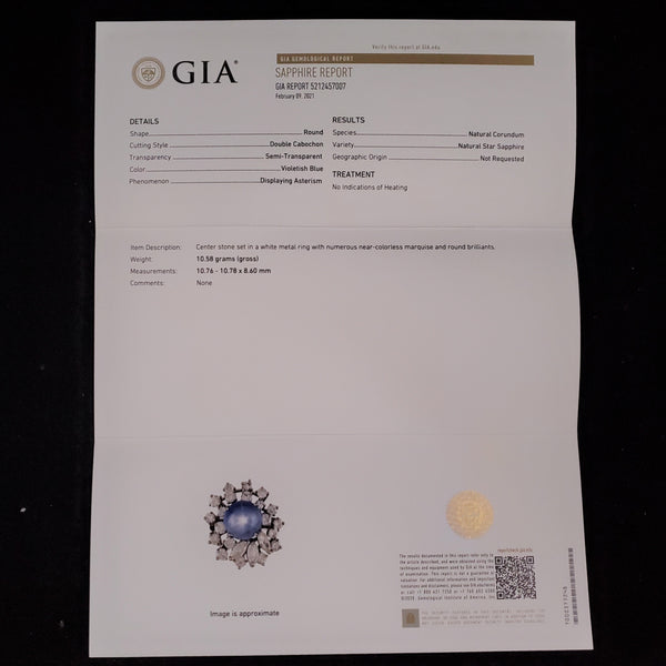 Vintage 10ct GIA NO HEAT Star Sapphire 3.6ct Diamond Platinum Cocktail Ring Gift