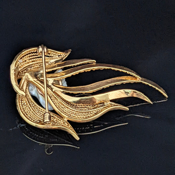 VINTAGE BAROQUE PEARL 14K GOLD BROOCH 1960S