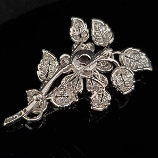 Vintage Diamond 14k Gold Floral Brooch Flower Estate Jewelry Pin 1950-60s Gift 