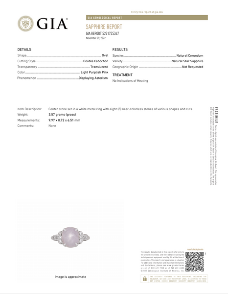ESTATE GIA GRADED NO HEAT STAR SAPPHIRE DIAMOND GOLD RING GIA Report
