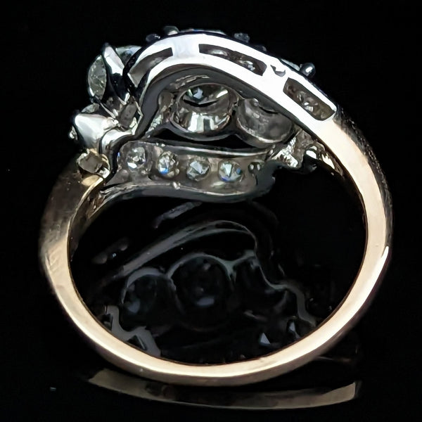 Vintage GIA Old Mine Cut Diamond 14k White Yellow Gold 3 Stone Ring Engagement