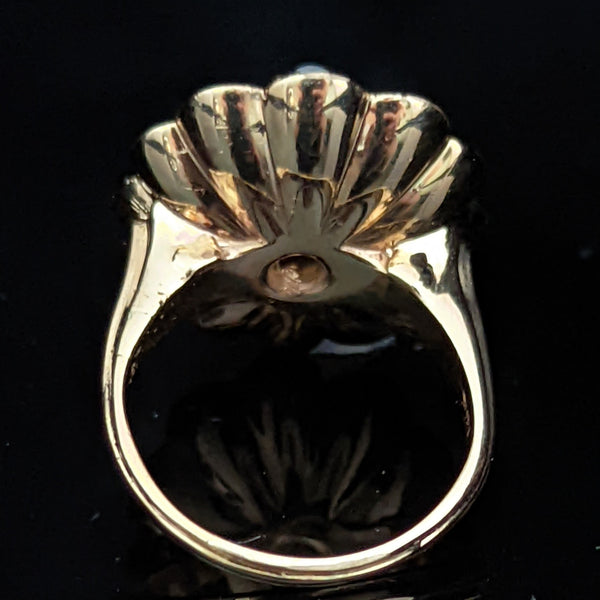 ESTATE OLD EUROPEAN CUT DIAMOND TRACERY ENAMEL 14K GOLD RING