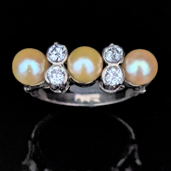 Vintage Pearl Diamond Platinum Cocktail Ring Retro Mid Century Statement Estate