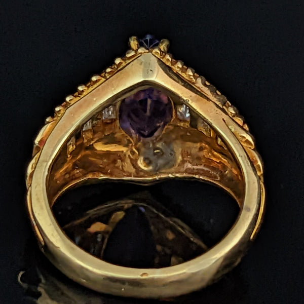 Vintage Tanzanite Baguette Cut Diamond 18k Yellow Gold Statement Ring Estate