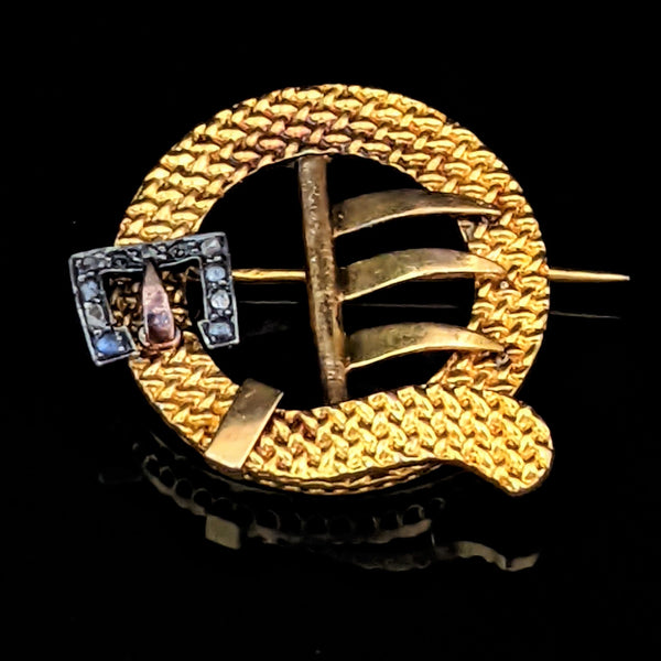 Victorian Old Mine Cut Diamond Pearl 14k Yellow Gold Floral Brooch Pin Antique 