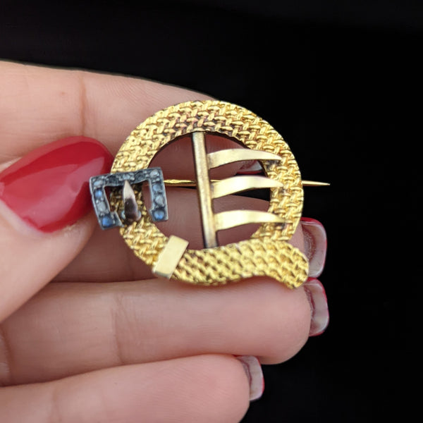 Victorian Old Mine Cut Diamond Pearl 14k Yellow Gold Floral Brooch Pin Antique depose french