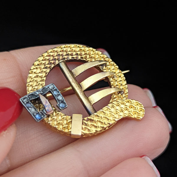 Victorian Old Mine Cut Diamond Pearl 14k Yellow Gold Floral Brooch Pin Antique depose french