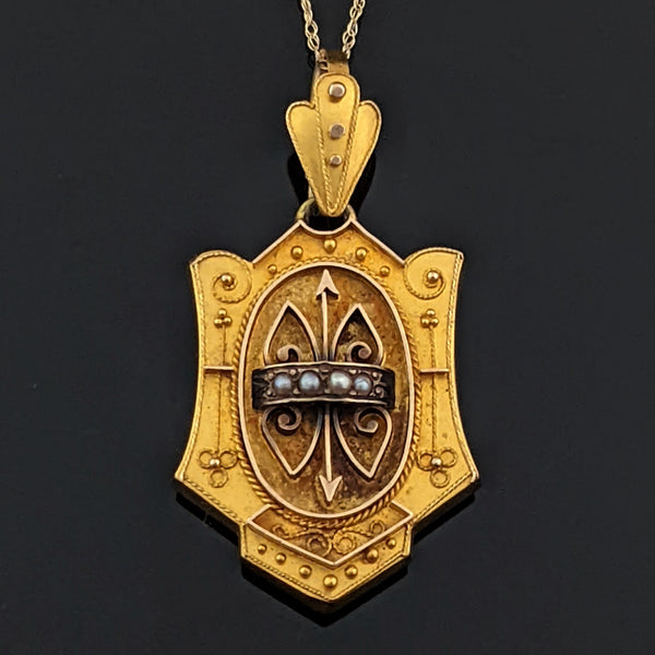 The Nampa - Victorian Gold Seed Pearl Etruscan Revival Locket